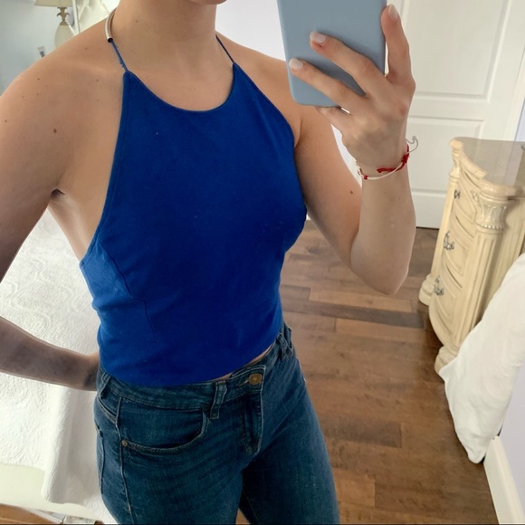 Aritzia Wilfred Blue Open Back Halter Top - Picture 3 of 10